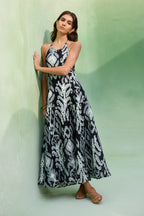 Greyscale Oversized Ikat Halter Neck Maxi Dress