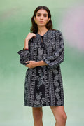 Black Floral Ikat Symmetrical Shift Dress