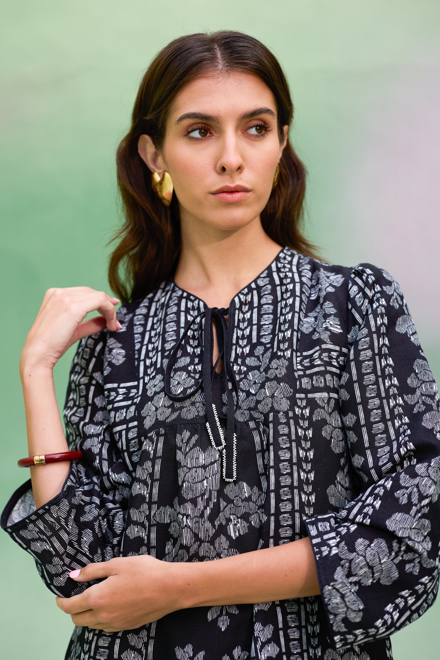 Black Floral Ikat Symmetrical Shift Dress