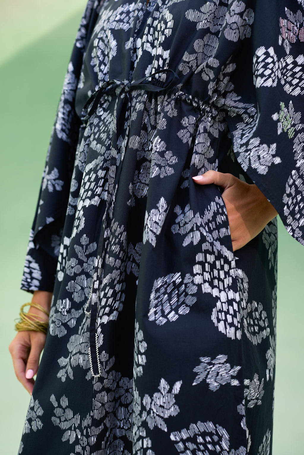 Black Floral Ikat Kaftan Dress
