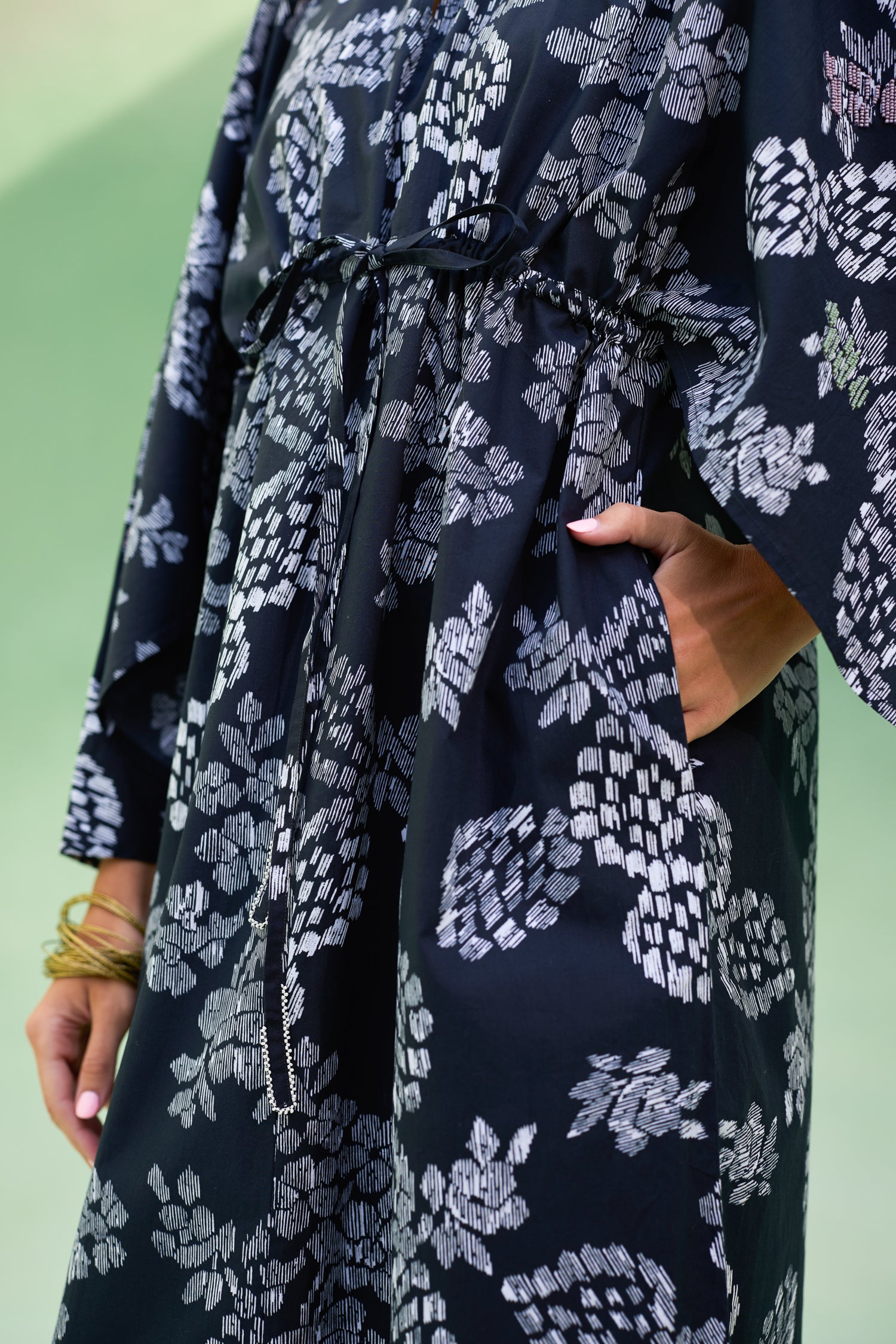 Black Floral Ikat Kaftan Dress