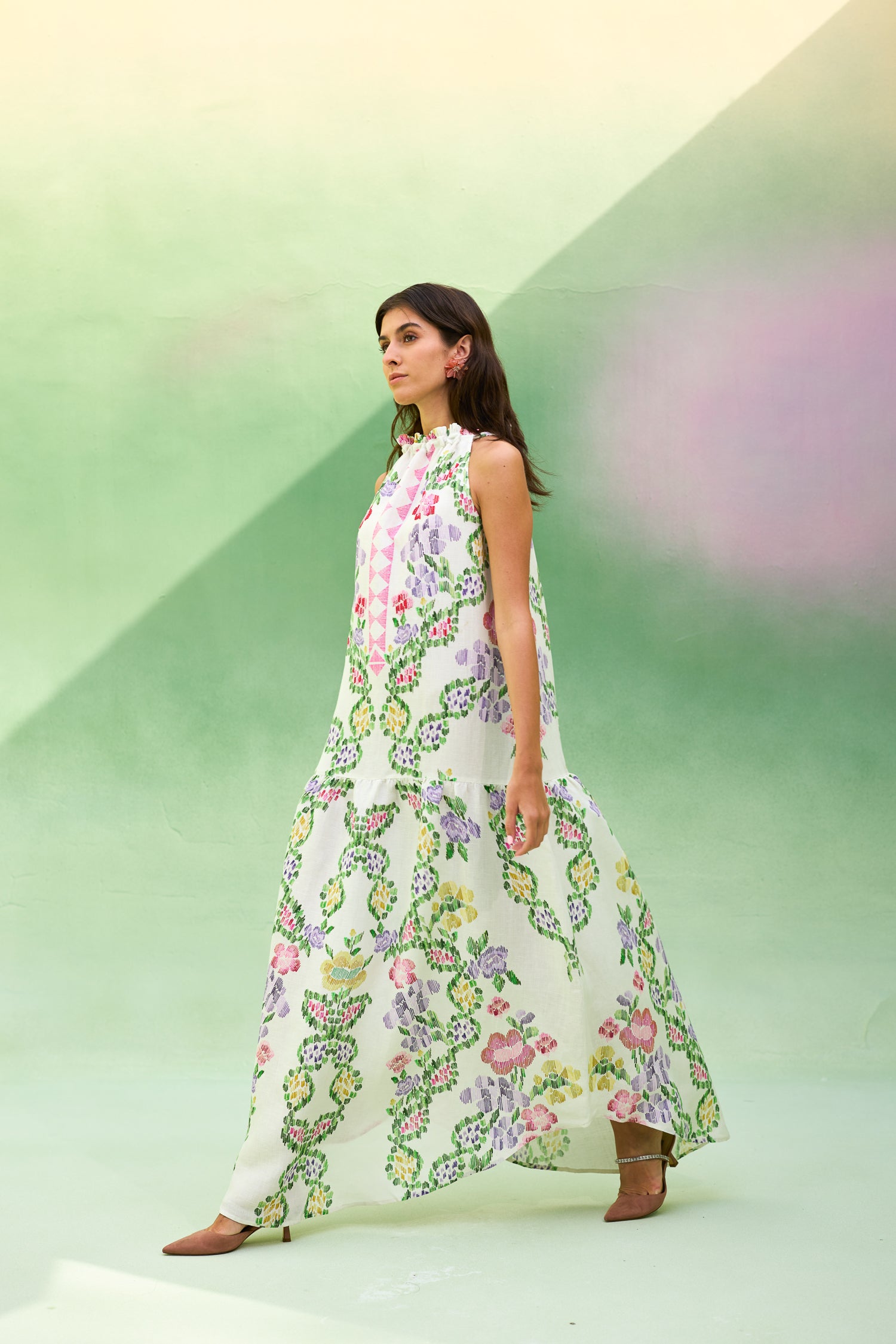 Ivory Floral Ikat Maxi Dress