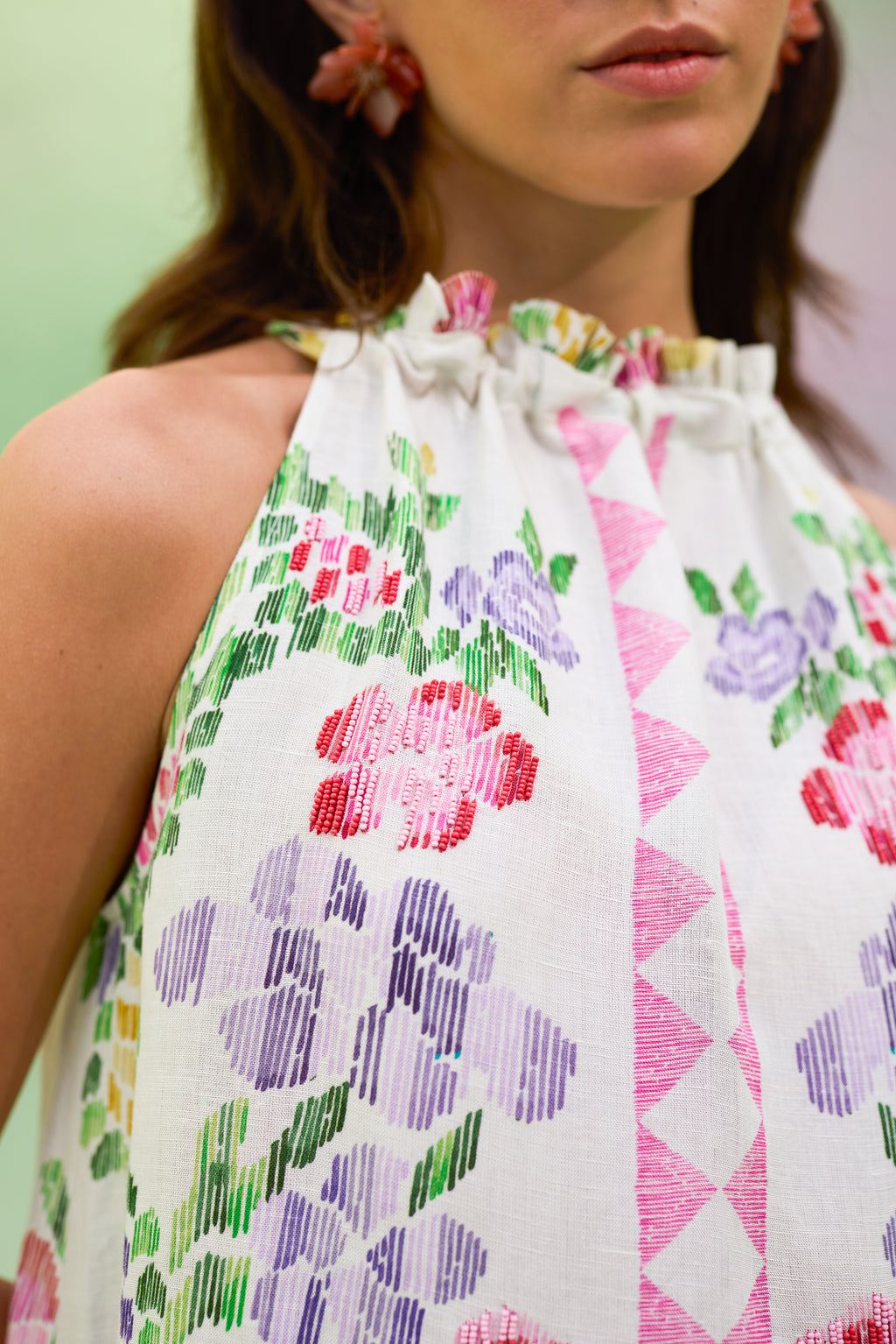 Ivory Floral Ikat Maxi Dress