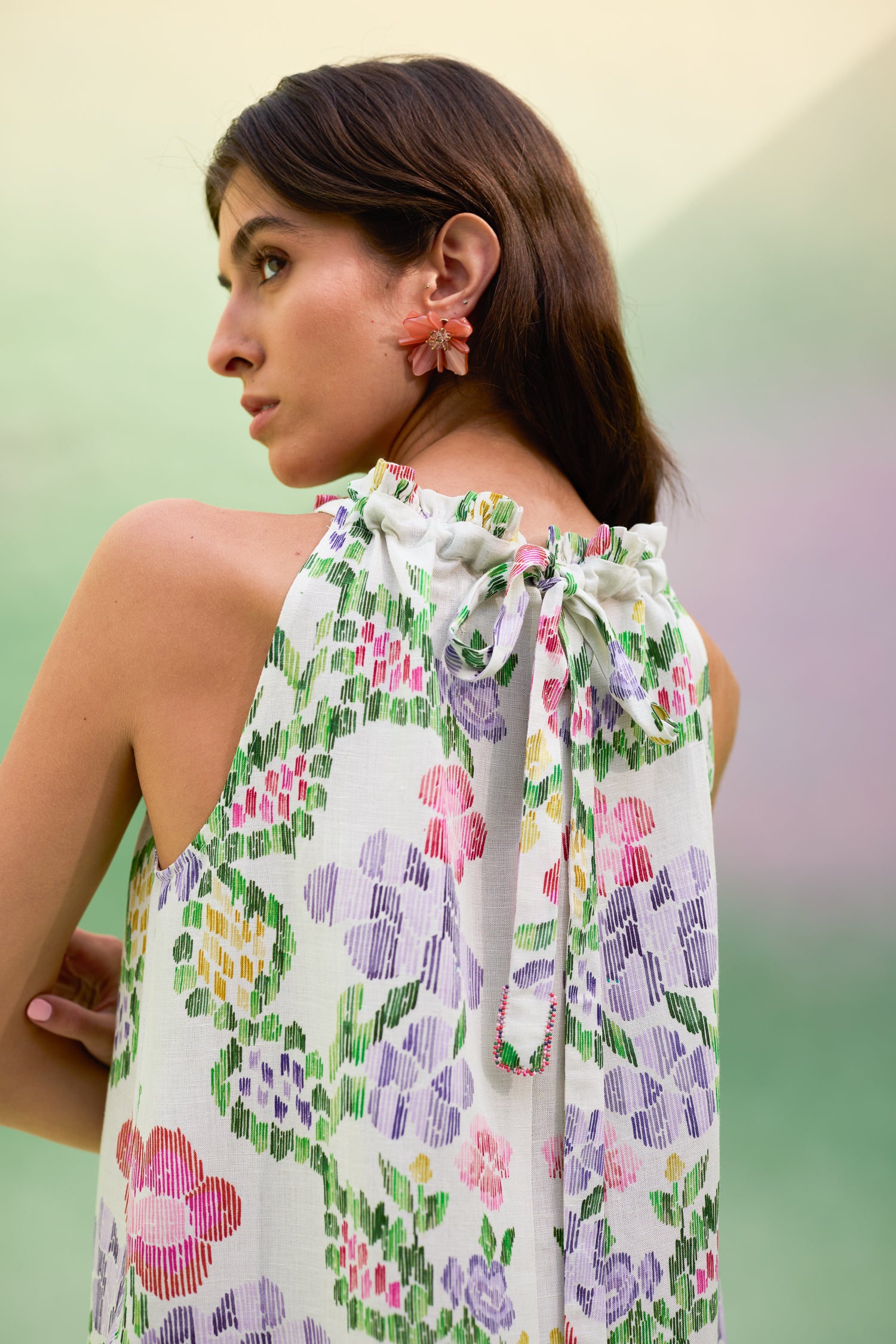 Ivory Floral Ikat Maxi Dress