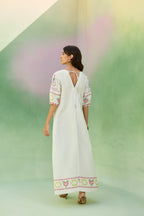 Ivory Floral Ikat V-Neck Maxi Dress