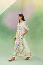 Ivory Floral Ikat V-Neck Maxi Dress