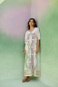Ivory Floral Ikat V-Neck Maxi Dress