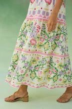 Ivory Floral Ikat Tiered Maxi Dress