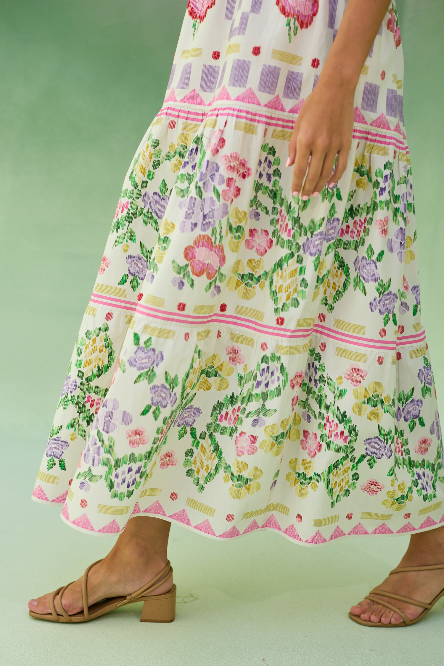 Ivory Floral Ikat Tiered Maxi Dress