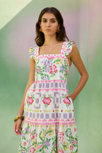 Ivory Floral Ikat Tiered Maxi Dress