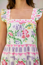 Ivory Floral Ikat Tiered Maxi Dress