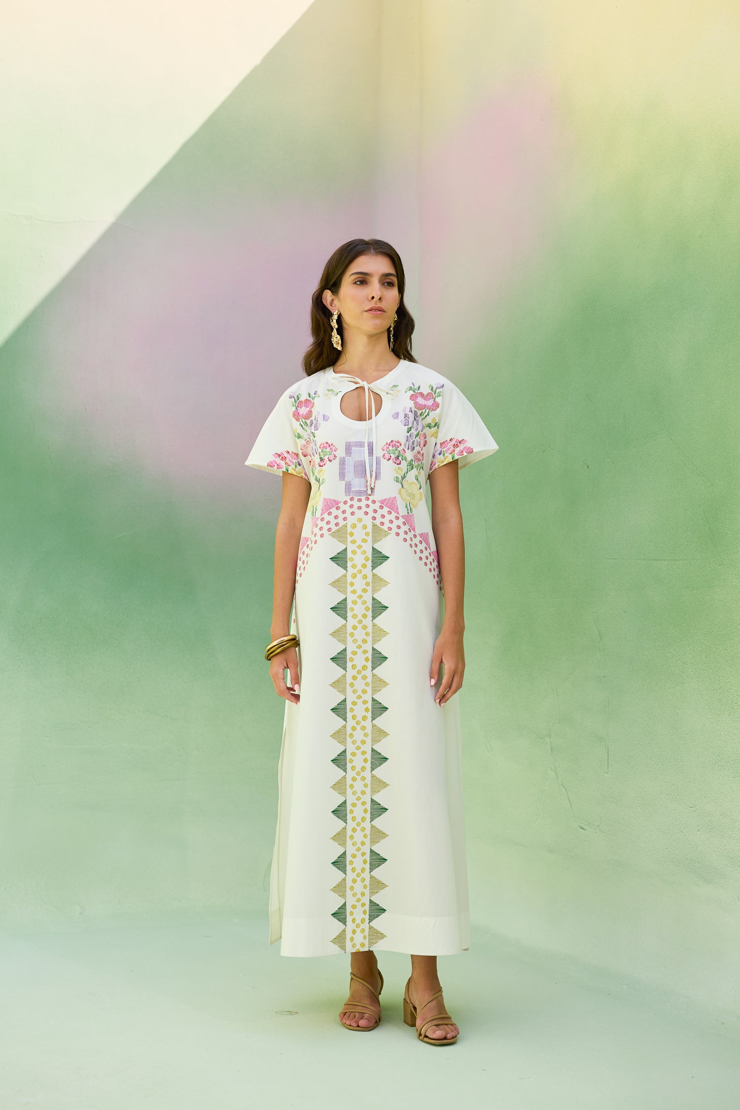 Ivory Floral Ikat Maxi Dress