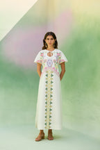 Ivory Floral Ikat Maxi Dress