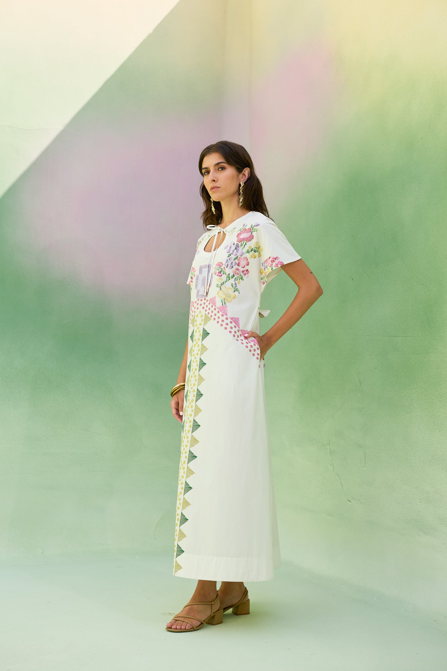 Ivory Floral Ikat Maxi Dress