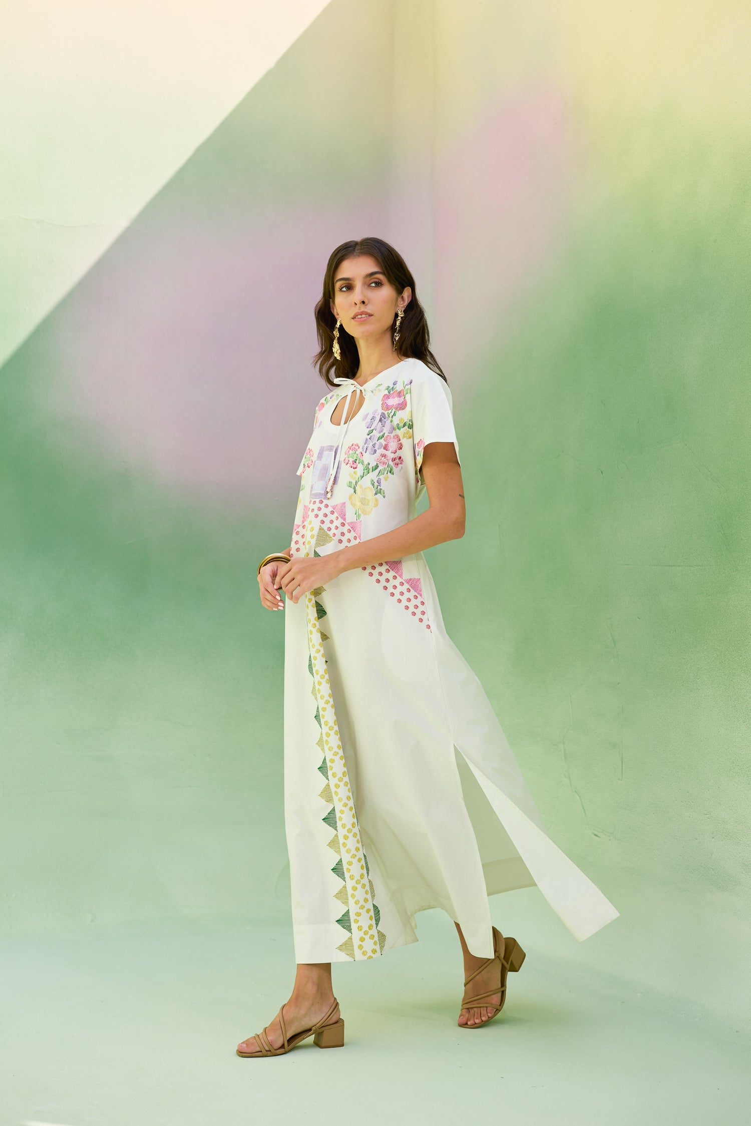 Ivory Floral Ikat Maxi Dress