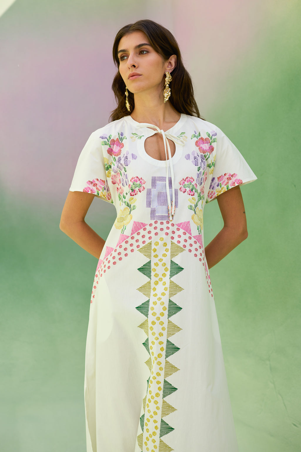 Ivory Floral Ikat Maxi Dress