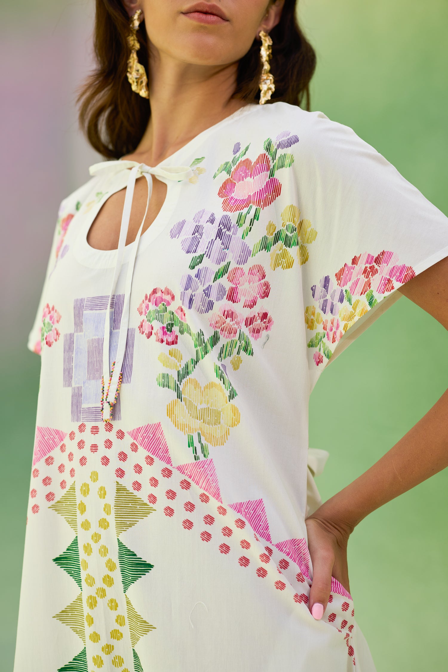 Ivory Floral Ikat Maxi Dress