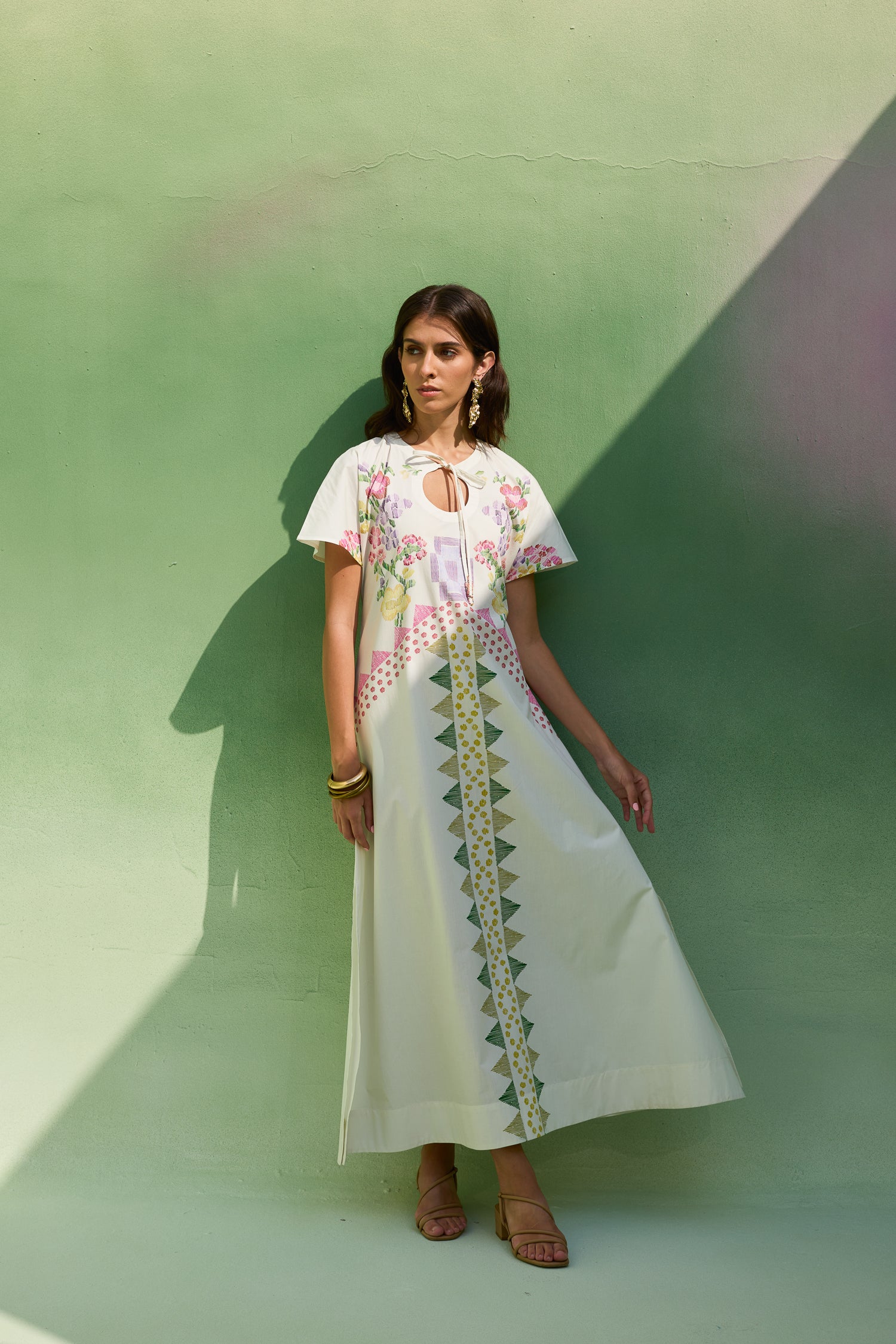 Ivory Floral Ikat Maxi Dress