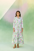 Ivory Floral Ikat Collared Shirt Dress