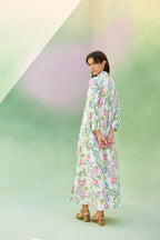 Ivory Floral Ikat Collared Shirt Dress