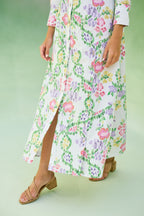 Ivory Floral Ikat Collared Shirt Dress