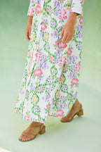 Ivory Floral Ikat Collared Shirt Dress