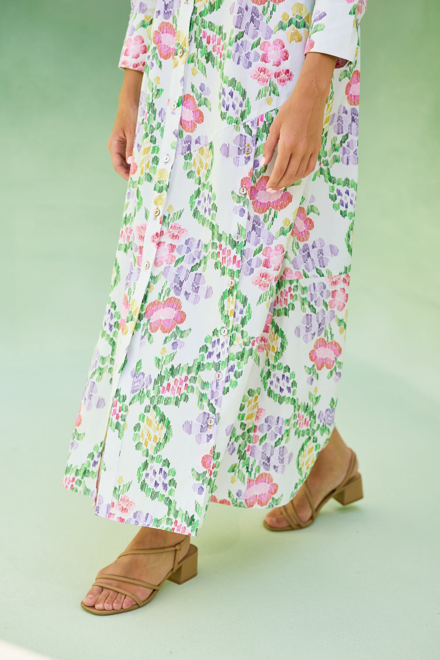 Ivory Floral Ikat Collared Shirt Dress