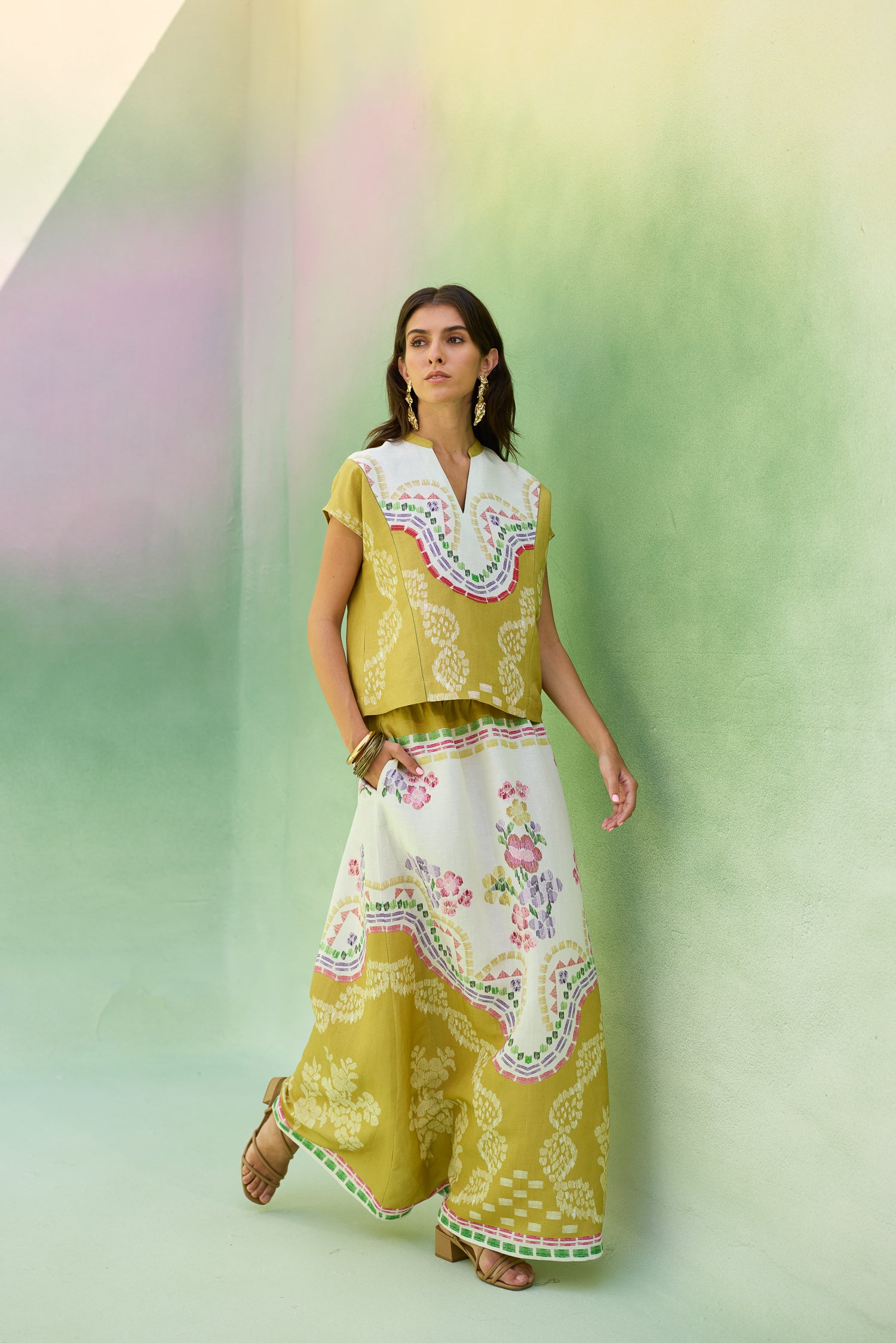 Ochre Floral Ikat Co-ord Set