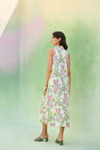 Ivory Floral Ikat Sleeveless Midi Dress