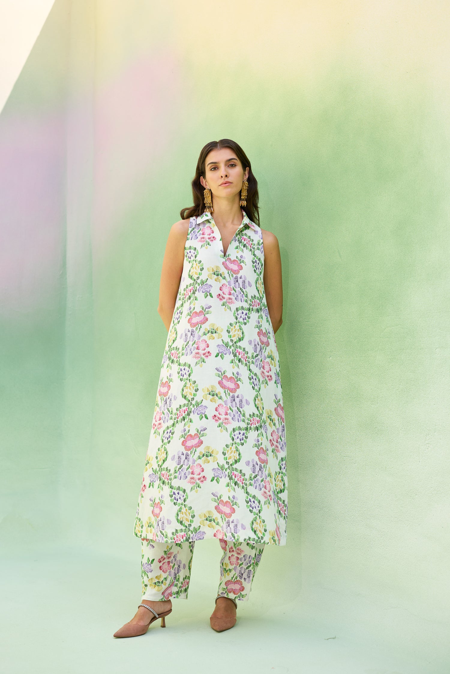 Ivory Floral Ikat Co-ord Set