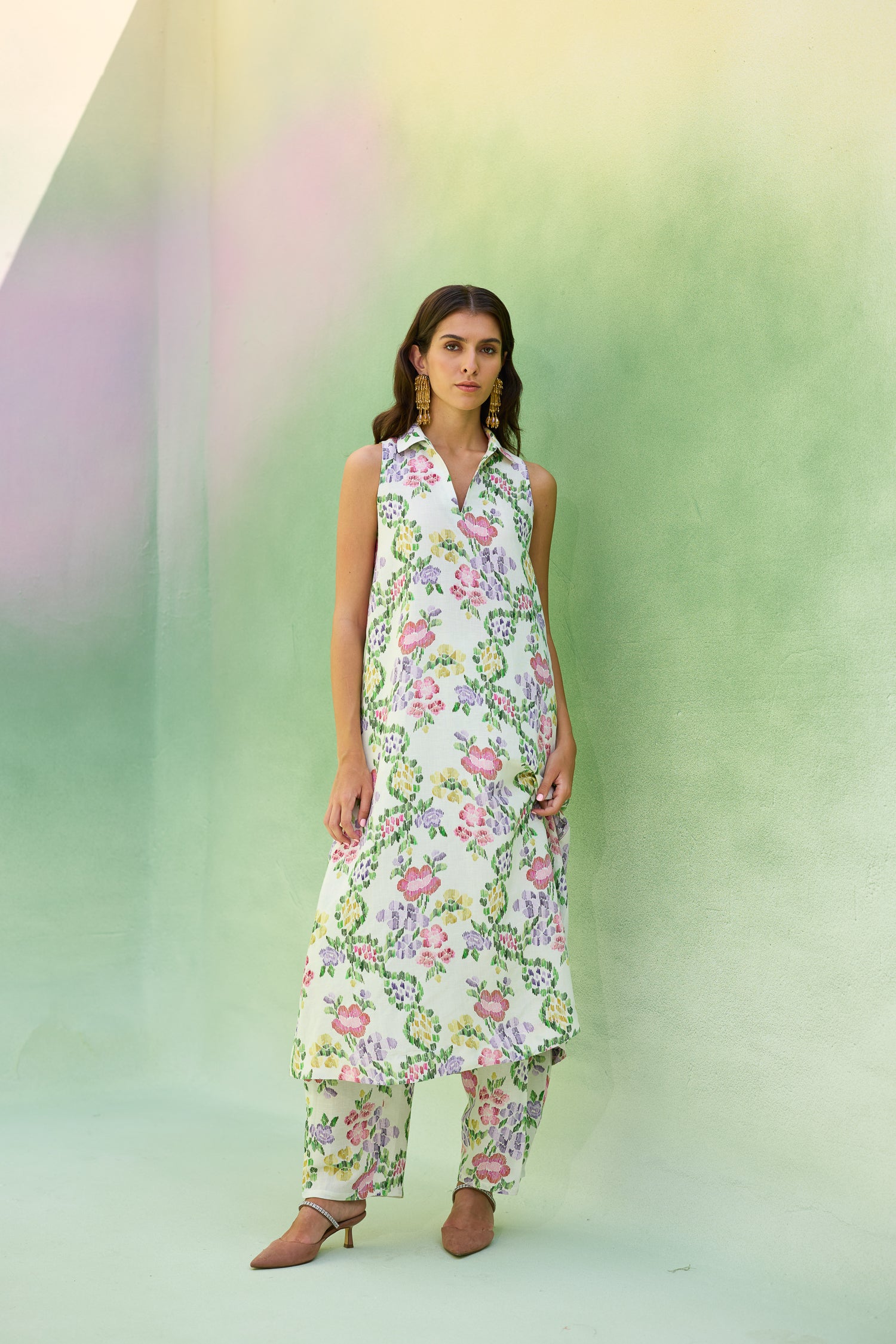 Ivory Floral Ikat Co-ord Set