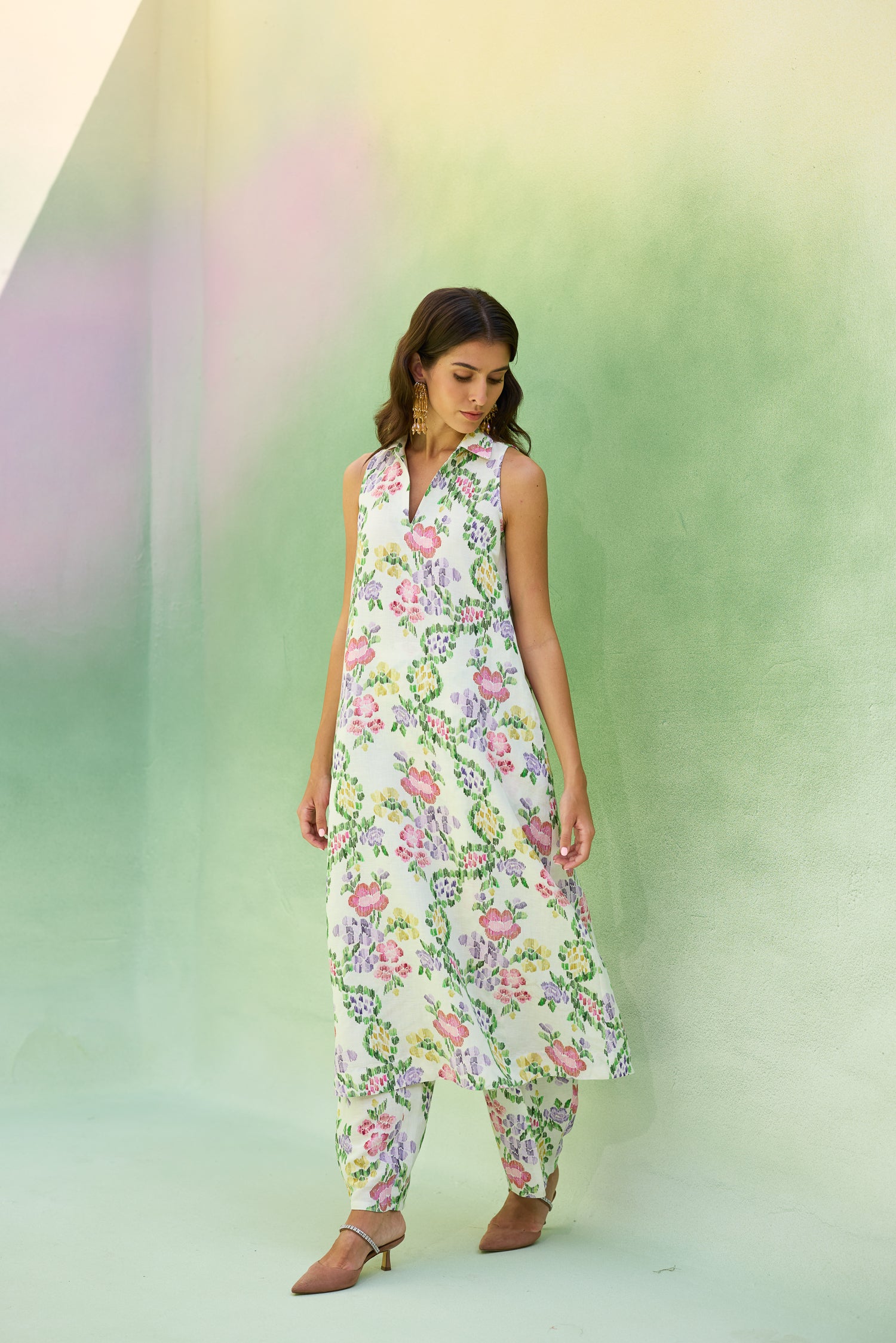 Ivory Floral Ikat Co-ord Set