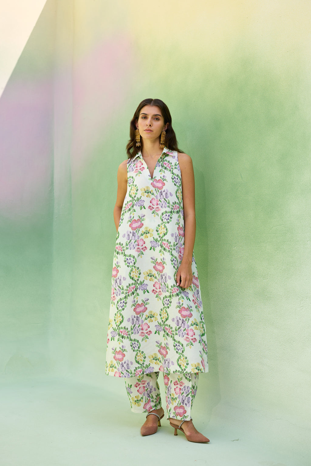 Ivory Floral Ikat Co-ord Set