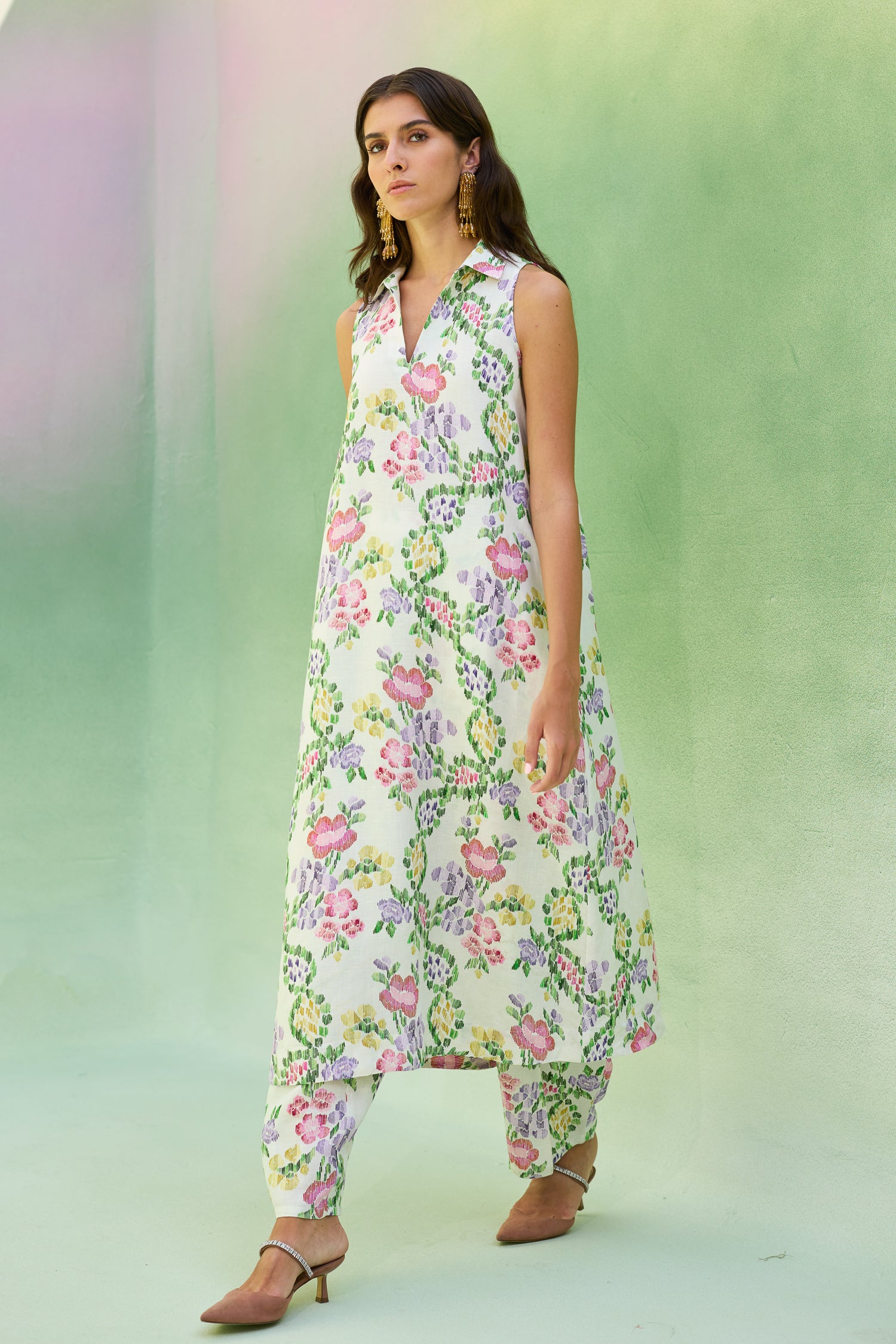 Ivory Floral Ikat Co-ord Set