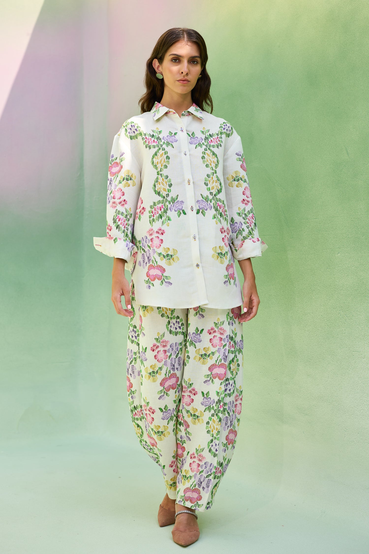 Ivory Floral Ikat Shirt