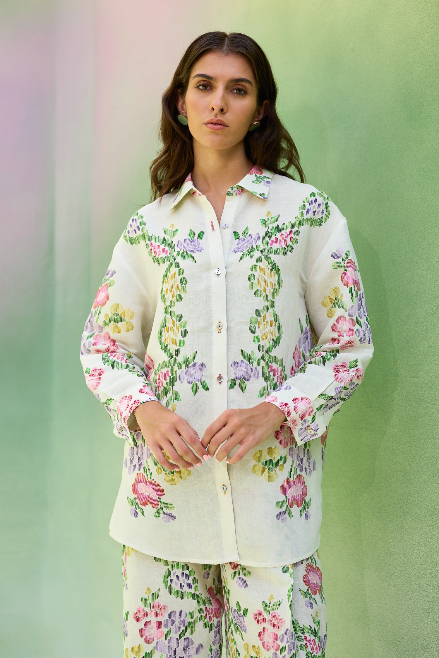 Ivory Floral Ikat Shirt