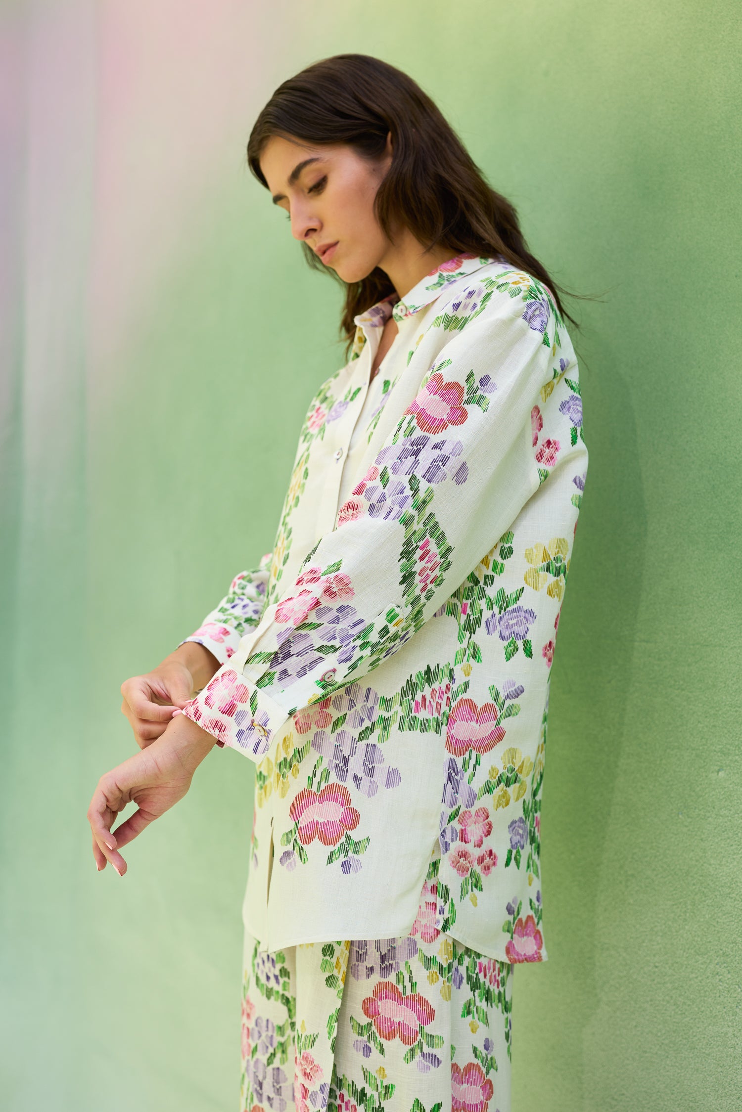 Ivory Floral Ikat Shirt