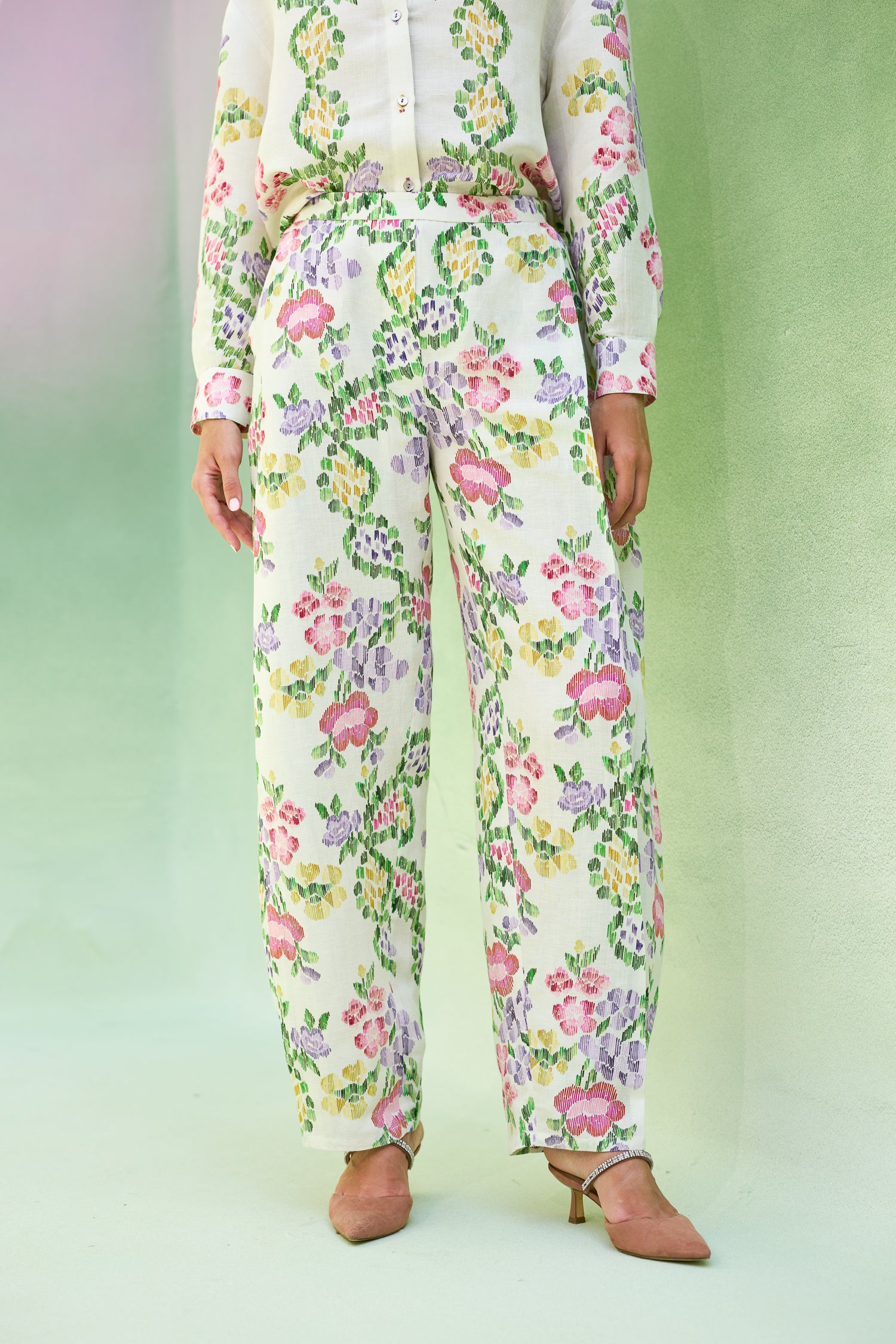 Ivory Multi-coloured Floral Ikat Set