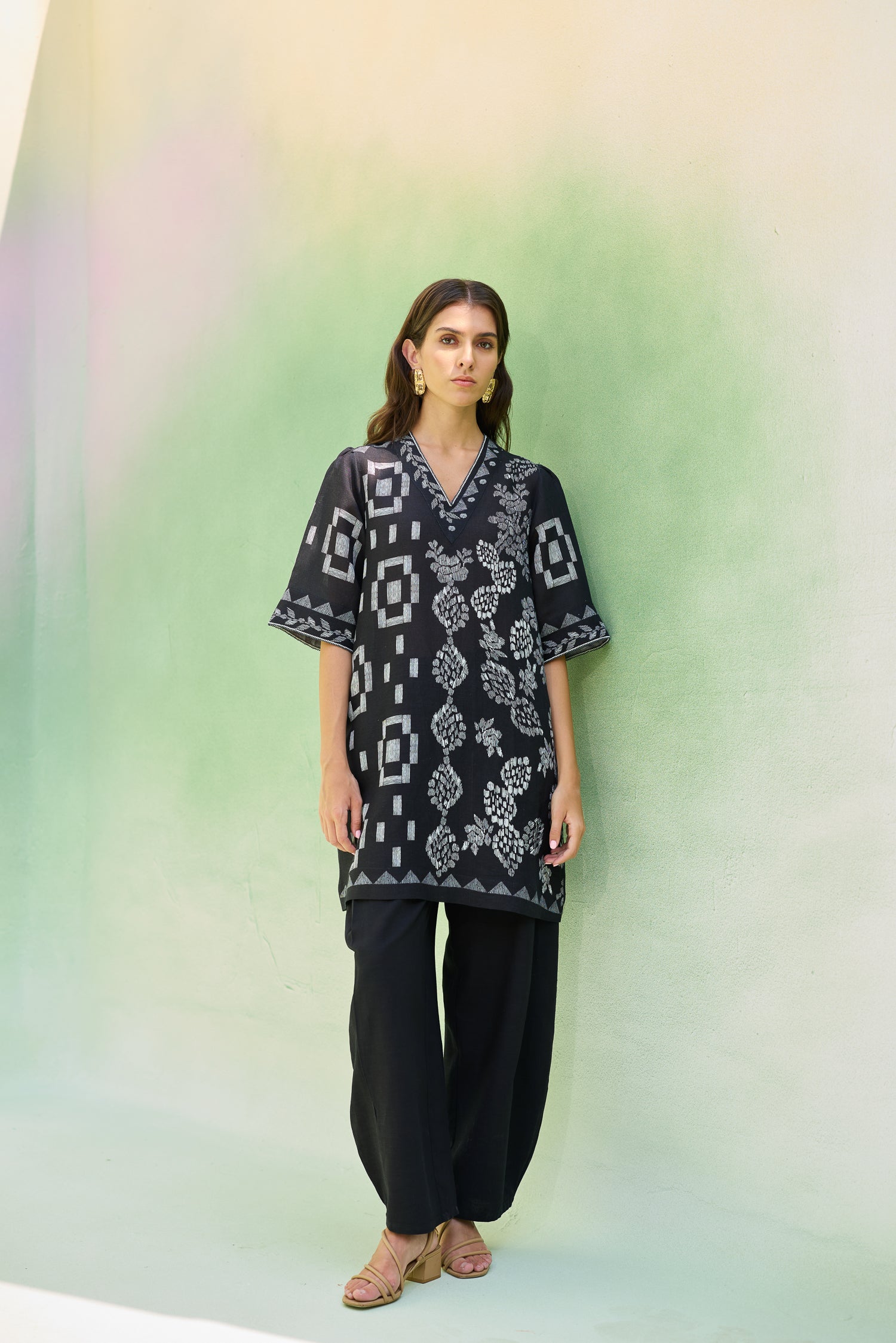 Black Floral Ikat Co-ord Set