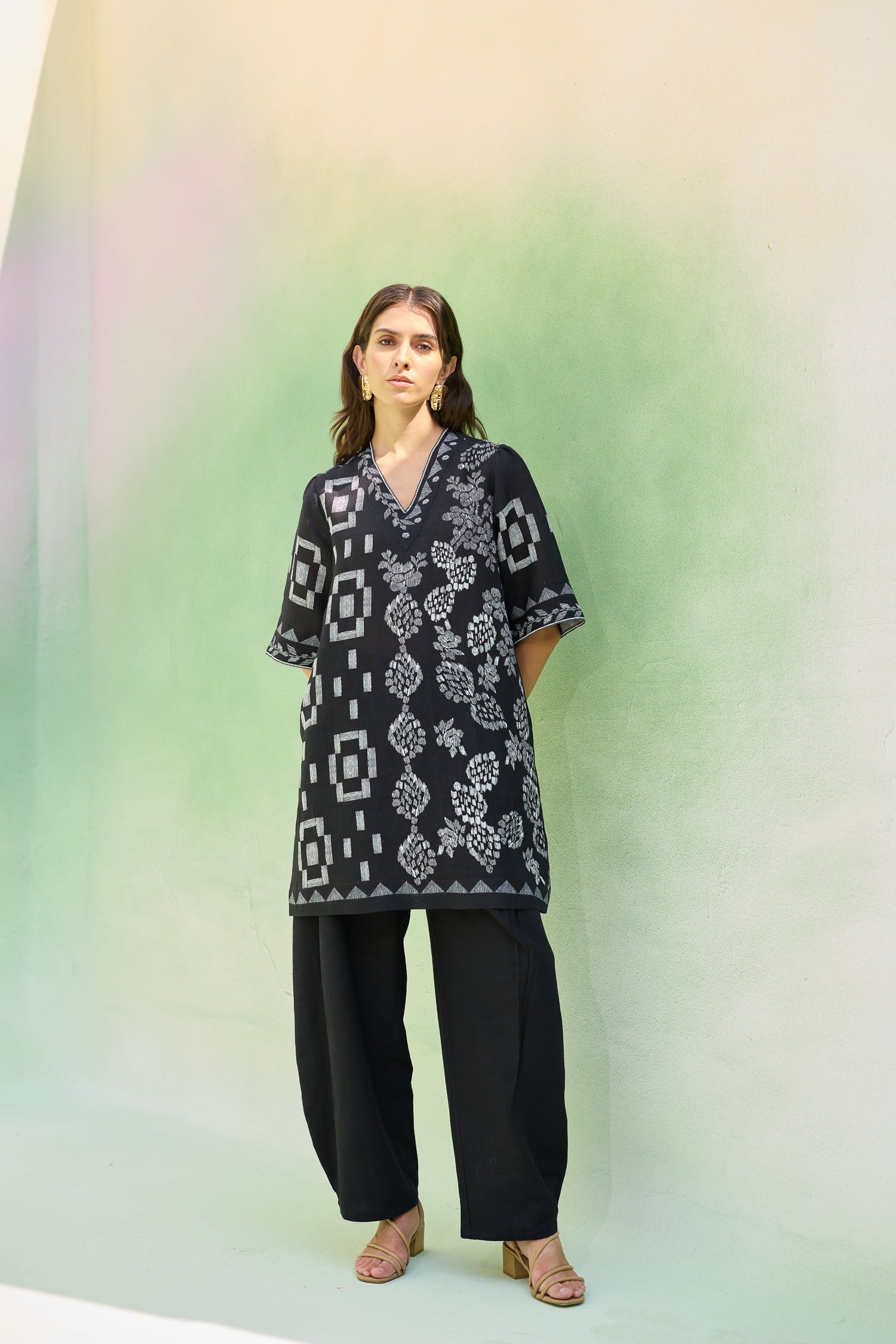 Black Floral Ikat Co-ord Set