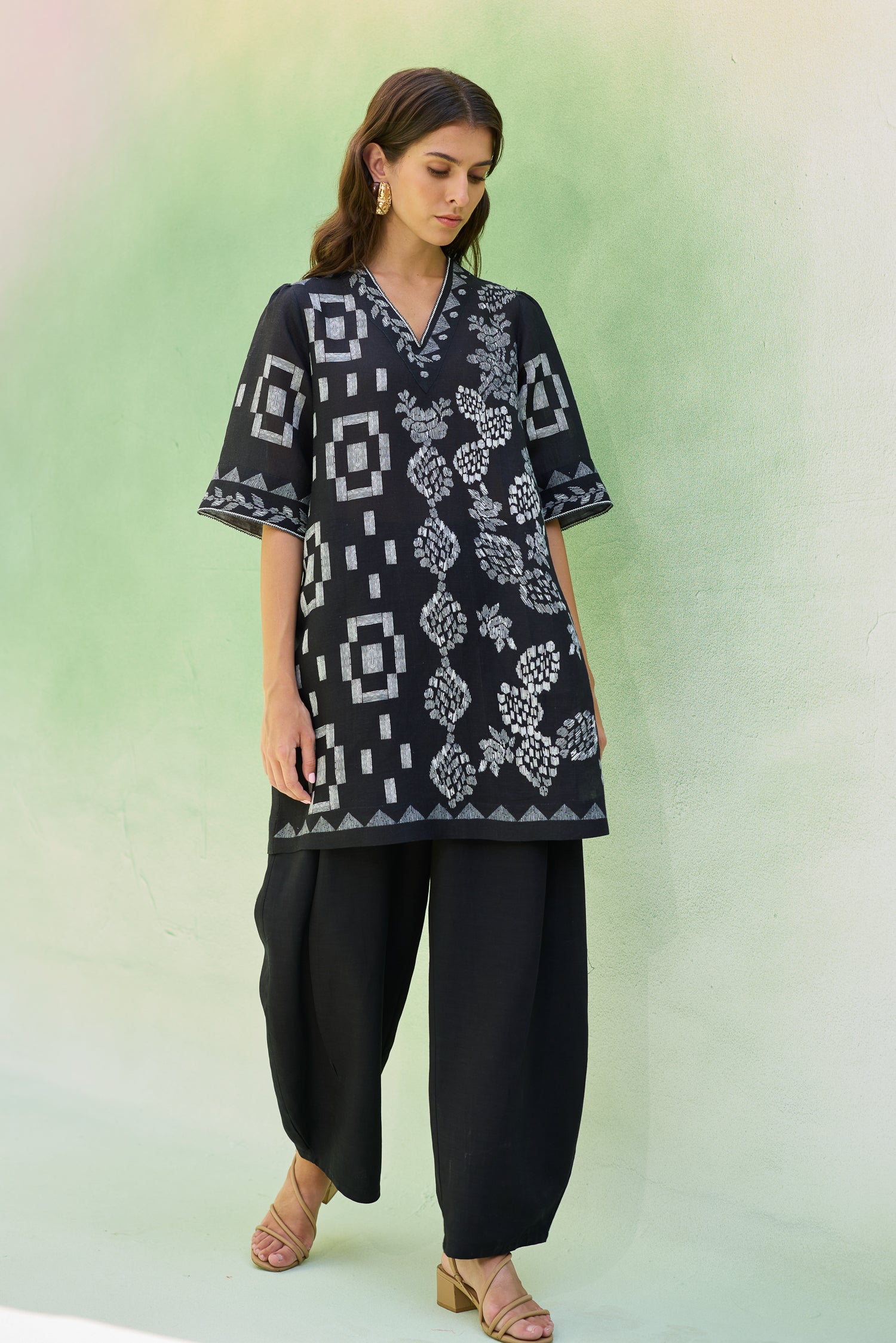 Black Floral Ikat Co-ord Set