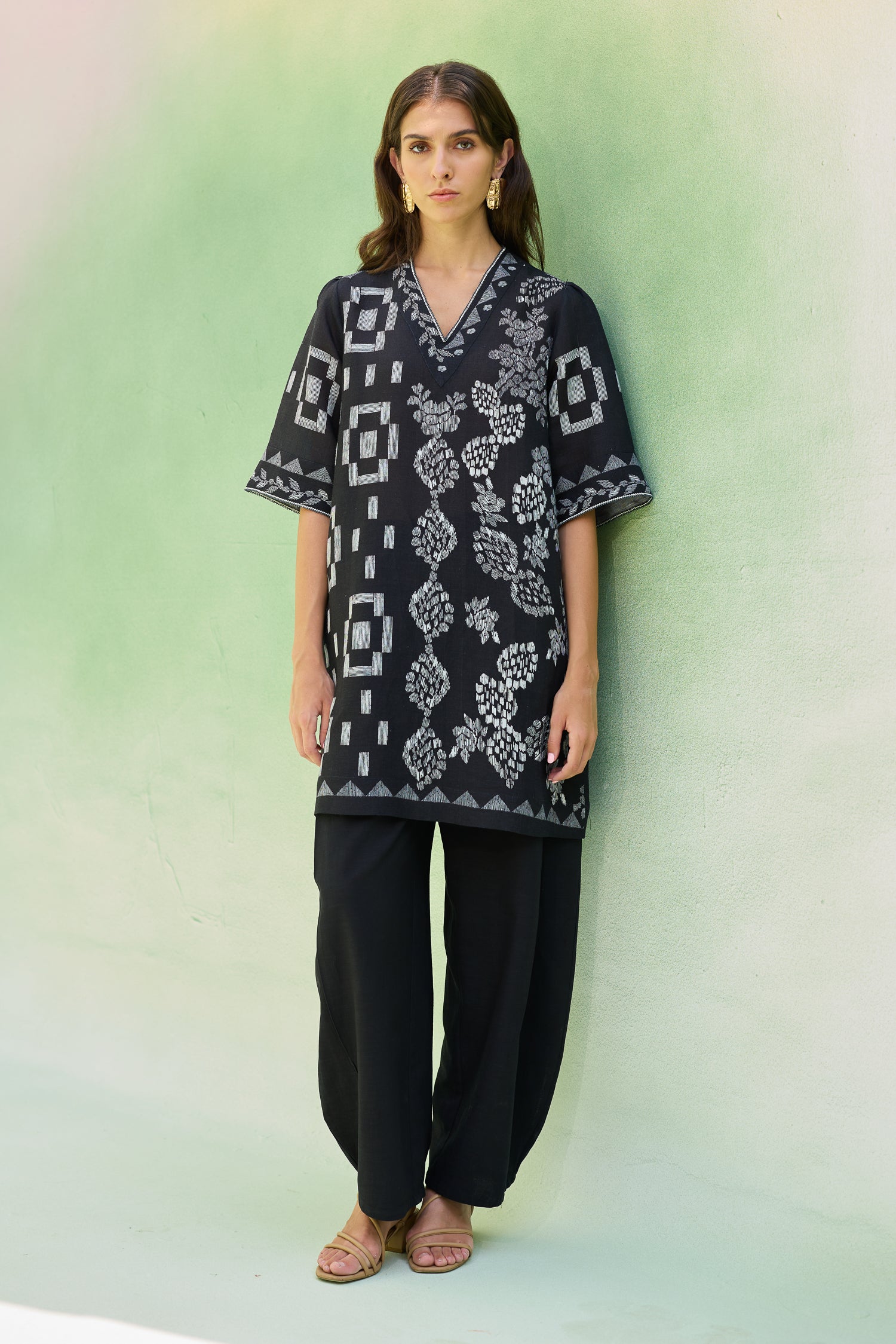 Black Floral Ikat Co-ord Set