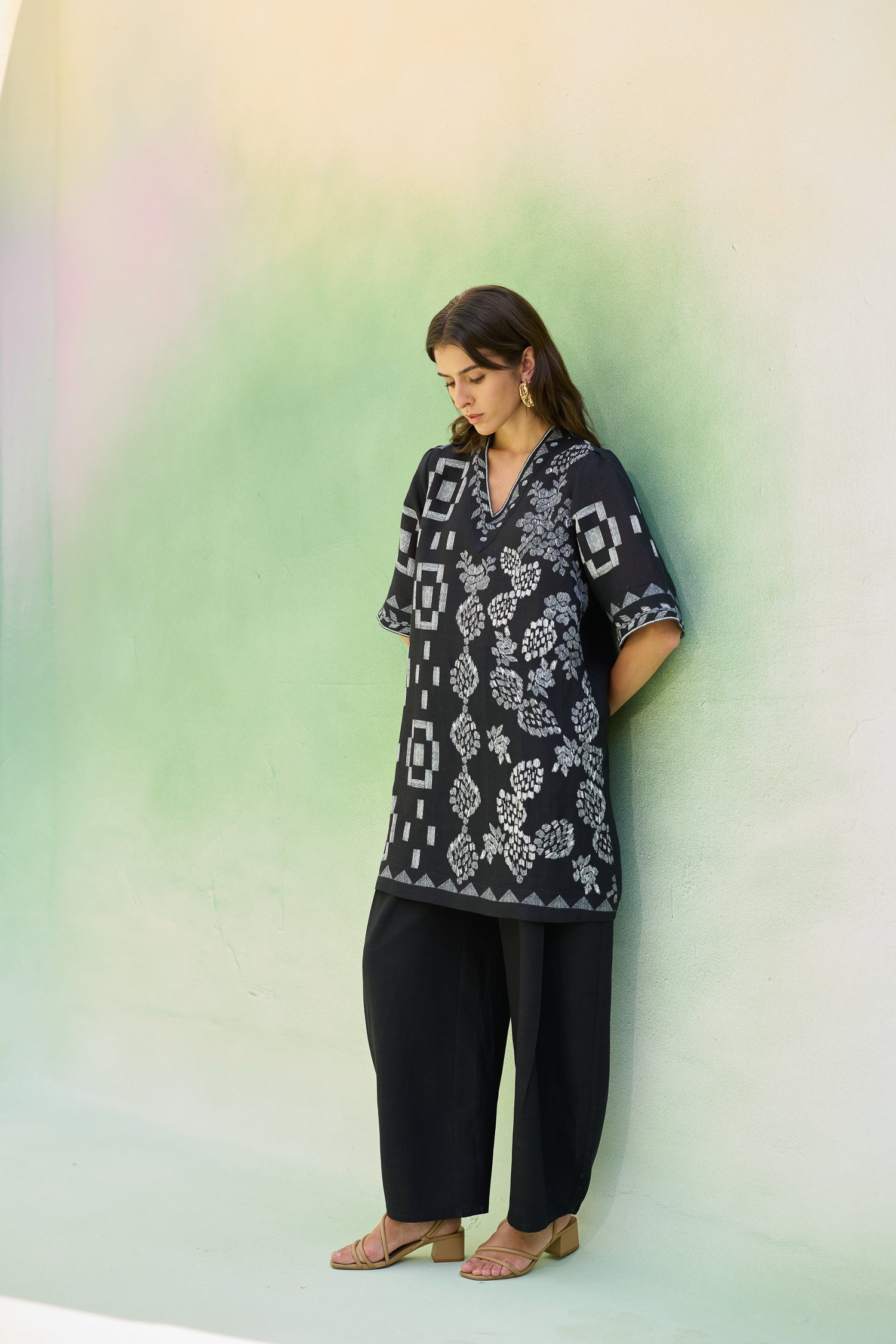 Black Floral Ikat Co-ord Set