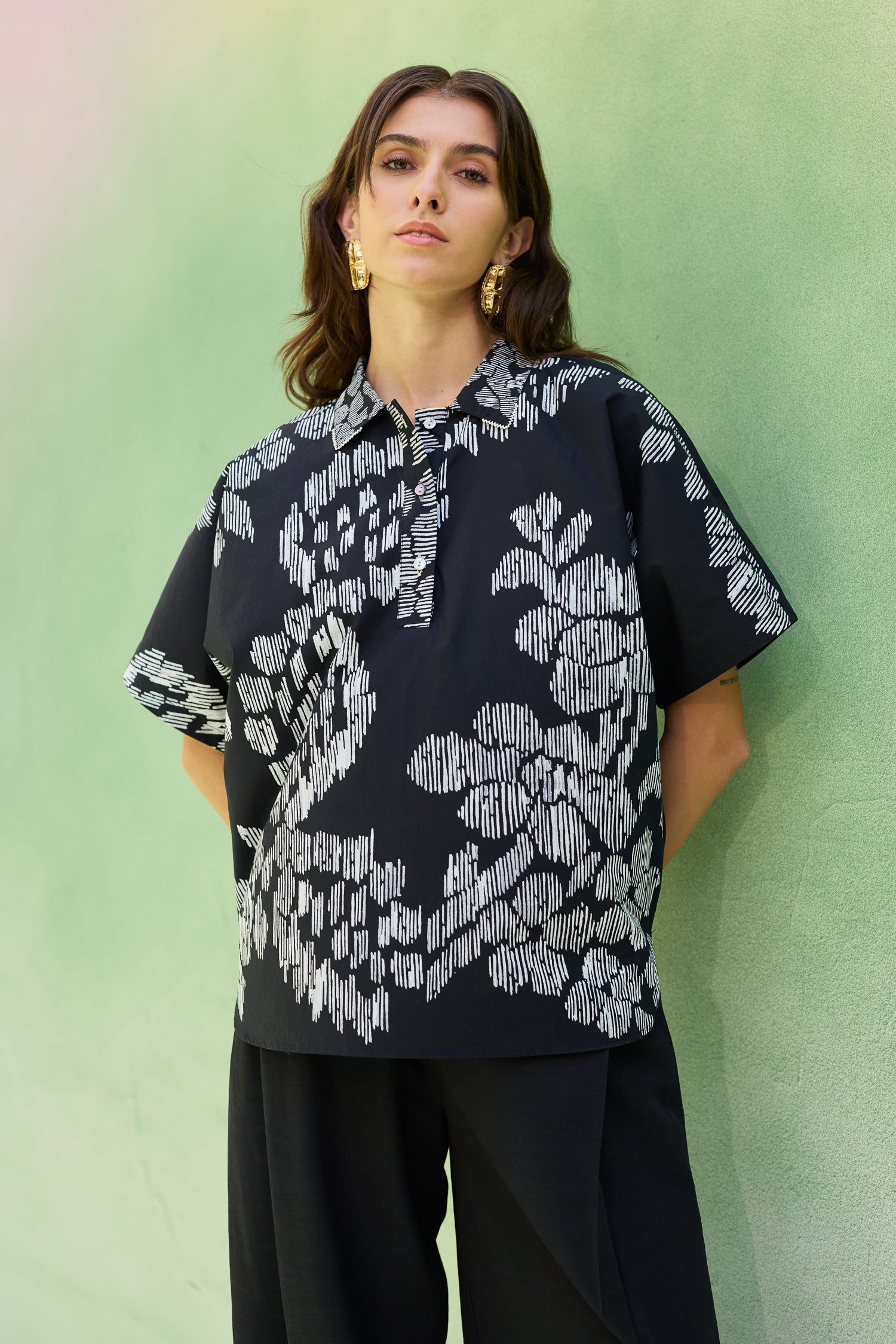 Oversized Floral Ikat Shirt
