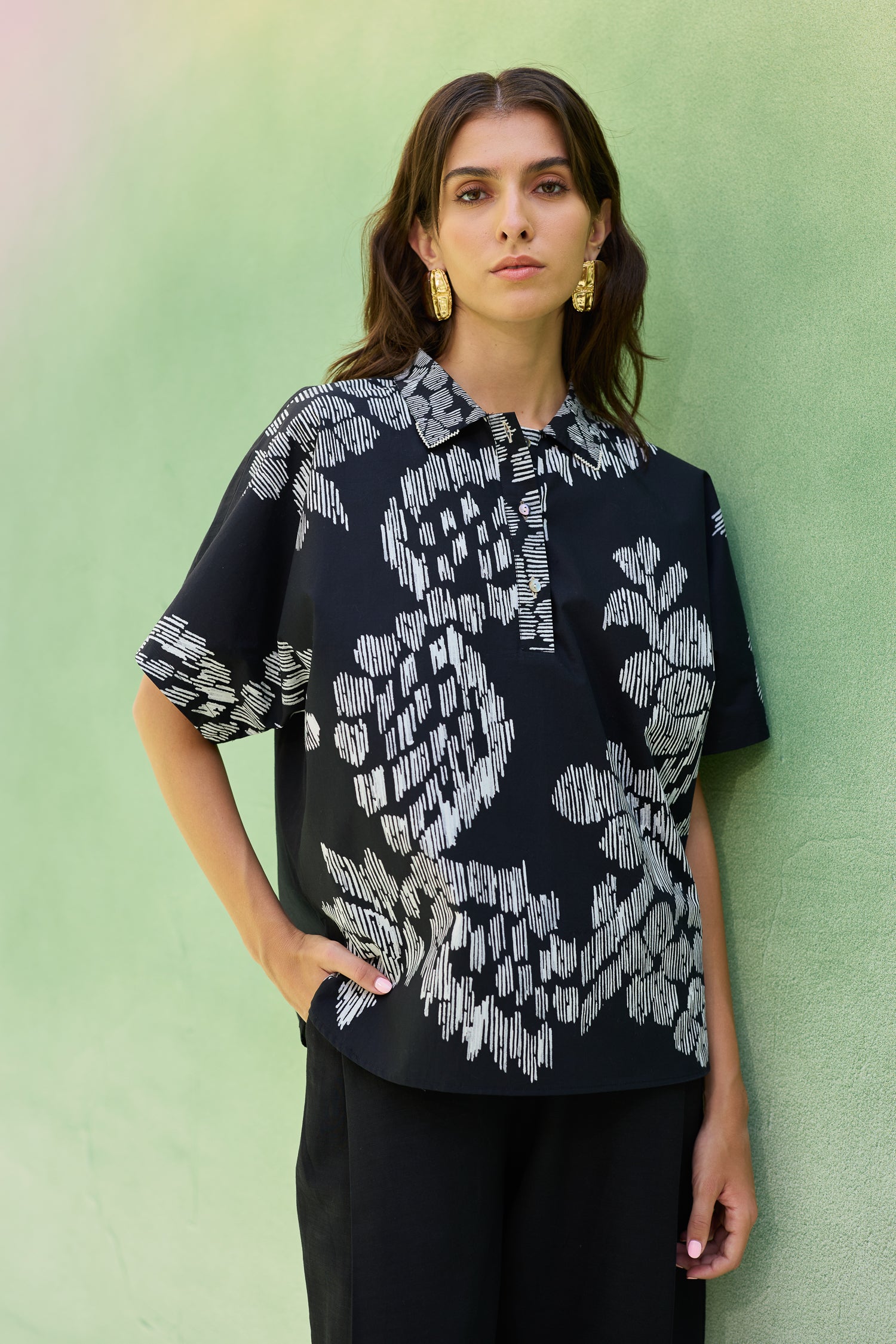 Oversized Floral Ikat Shirt