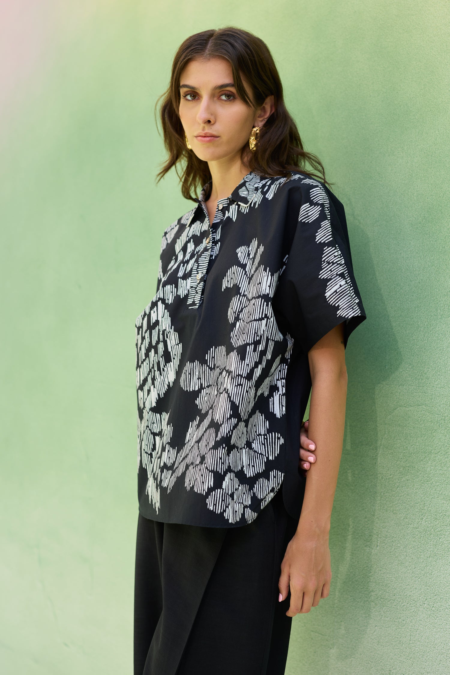 Oversized Floral Ikat Shirt