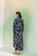 Black Floral Ikat Collared Shirt Dress