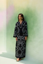 Black Floral Ikat Top and Skirt Set