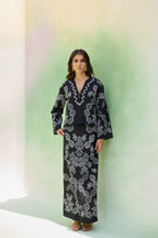 Black Floral Ikat Top and Skirt Set