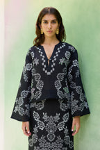 Black Floral Ikat Top and Skirt Set